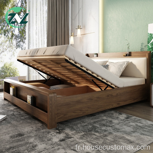 Lit de rangement en bois Lift Up Bedboard Lit ottoman